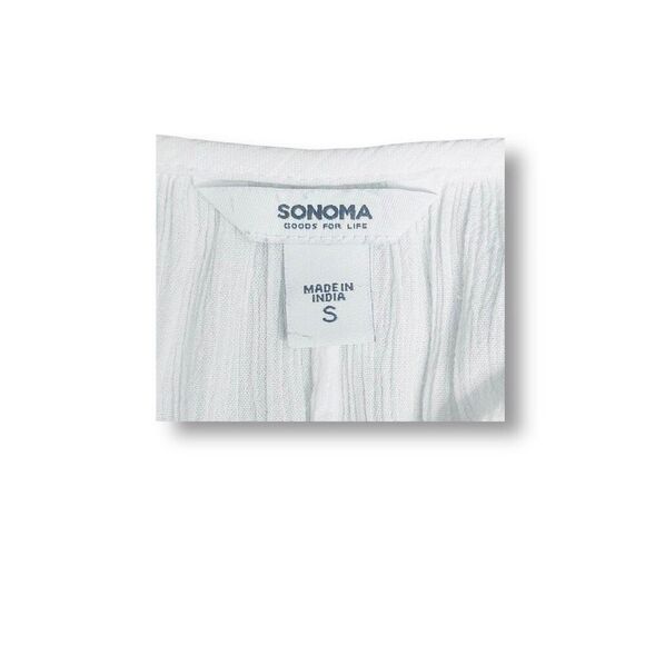 Sonoma S White Eyelet V-Neck Blouse Rayon Short Sleeve Ruffle Hem Boho Top - Picture 6 of 9